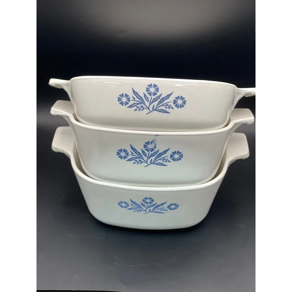 Corning Ware Blue‎ Cornflower Casserole Dish Set P-1-B P-1 1/2-B P-1 3/4-B White